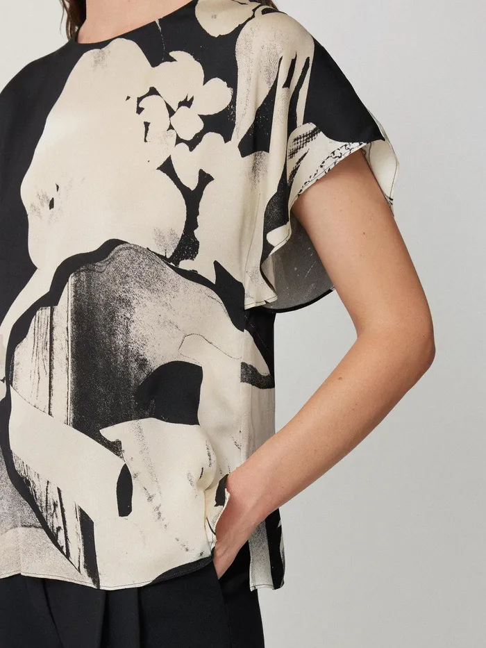 Women Collage Print Drape Top Monochrome Jigsaw Shirts and Tops