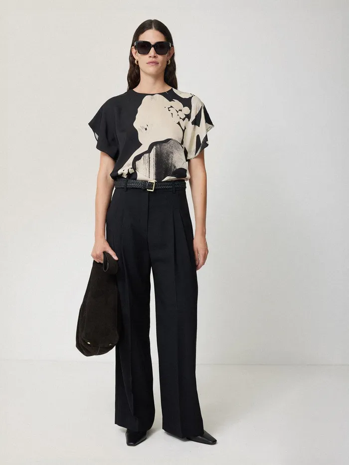 Women Collage Print Drape Top Monochrome Jigsaw Shirts and Tops