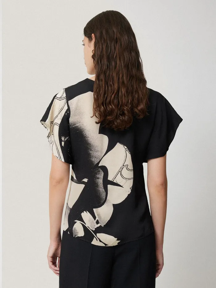 Women Collage Print Drape Top Monochrome Jigsaw Shirts and Tops