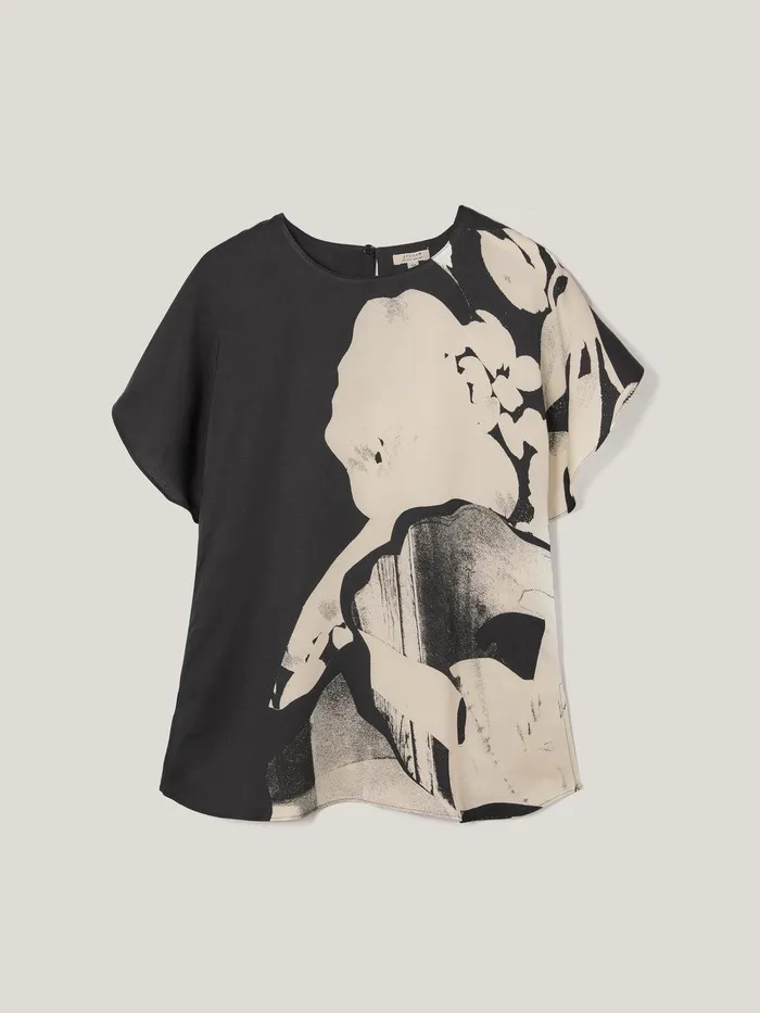 Women Collage Print Drape Top Monochrome Jigsaw Shirts and Tops
