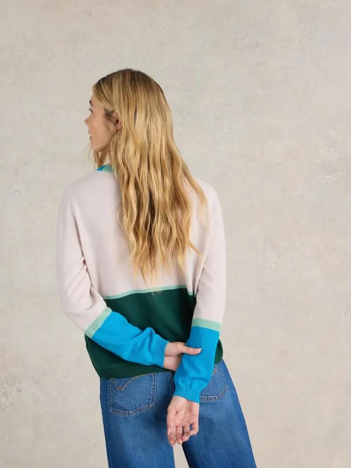 Women COLOUR BLOCK MERINO CARDI Natural Multi White Stuff Knitwear