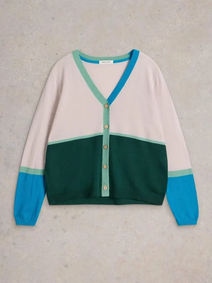 Women COLOUR BLOCK MERINO CARDI Natural Multi White Stuff Knitwear
