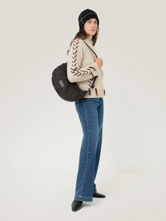 Women Contrast Stitch Beanie Black Jigsaw Knitwear and Cashmere