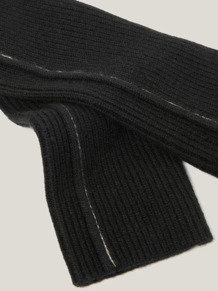Women Contrast Stitch Mitten Black Jigsaw Hats and Gloves