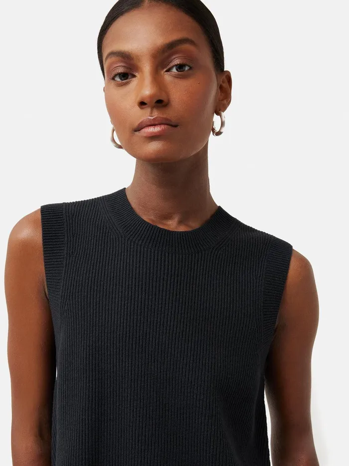 Women Cotton Blend Crew Tank Black Jigsaw Knitwear and Cashmere