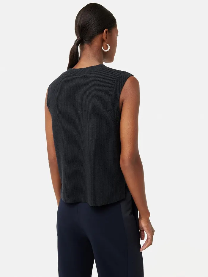 Women Cotton Blend Crew Tank Black Jigsaw Knitwear and Cashmere