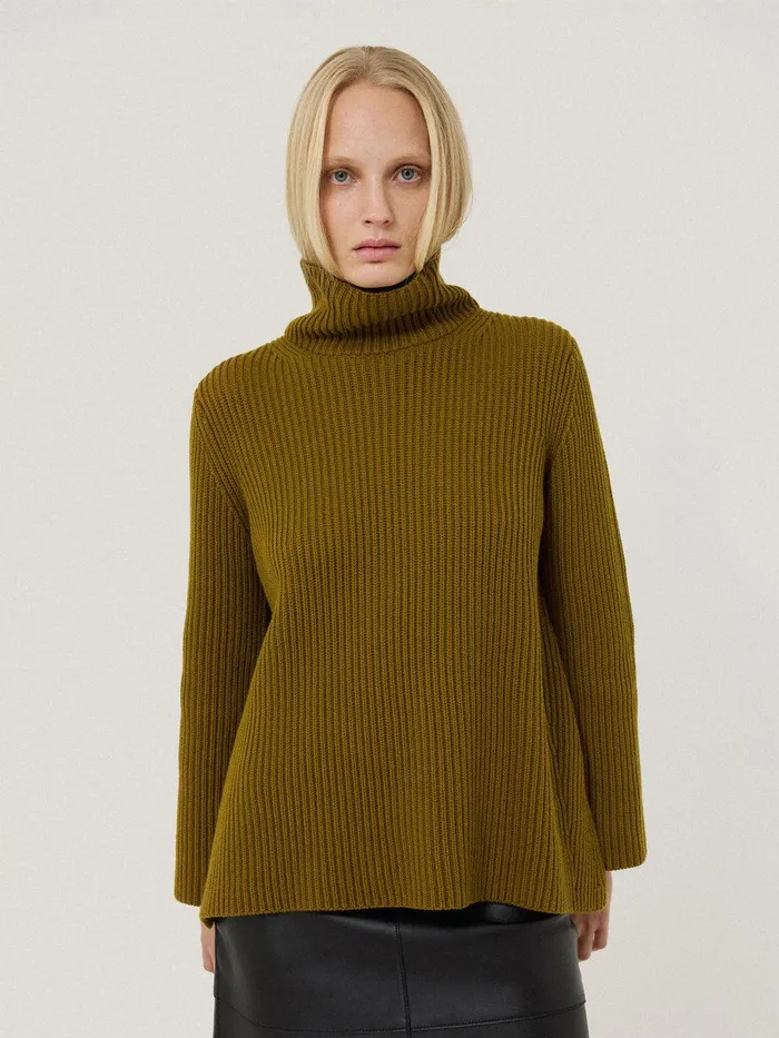 Women Cotton Blend Faroe Fishermans Khaki Jigsaw Knitwear and Cashmere
