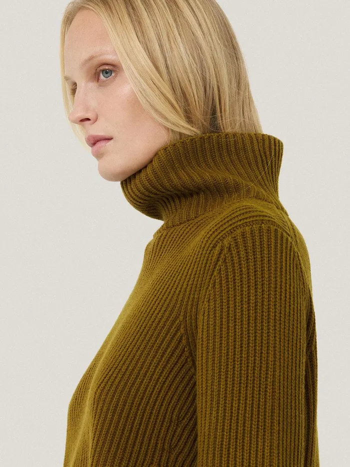 Women Cotton Blend Faroe Fishermans Khaki Jigsaw Knitwear and Cashmere
