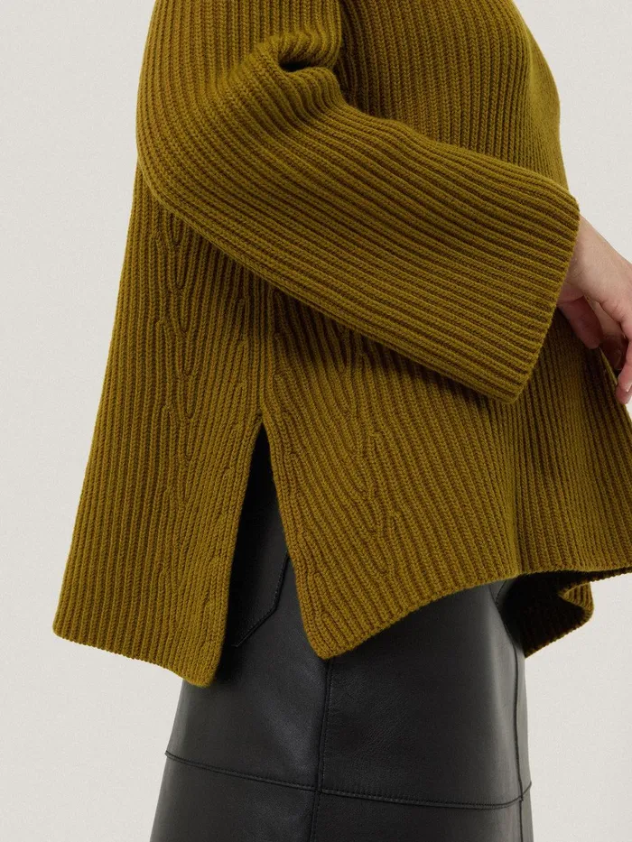 Women Cotton Blend Faroe Fishermans Khaki Jigsaw Knitwear and Cashmere
