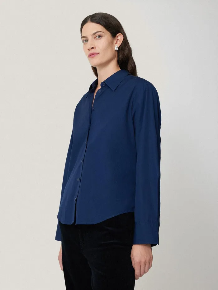 Women Cotton Casual Shirt Blue Jigsaw Shirts and Tops