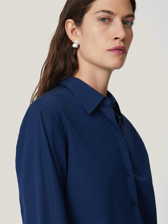 Women Cotton Casual Shirt Blue Jigsaw Shirts and Tops