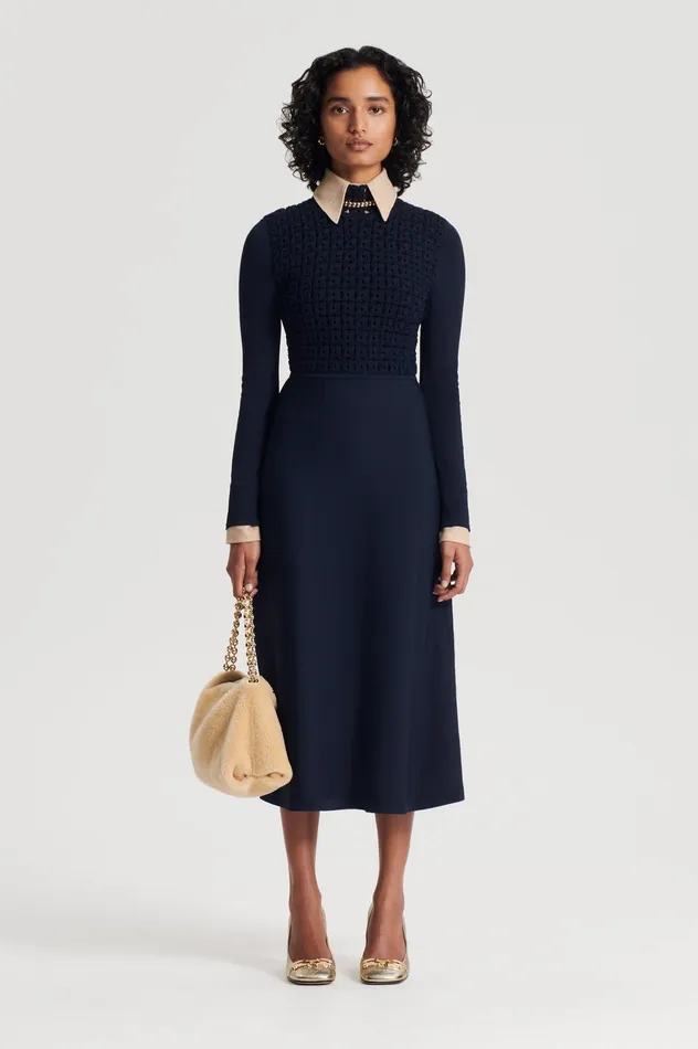 Women CREPE KNIT DAISY DRESS NAVY Dresses Scanlan Theodore