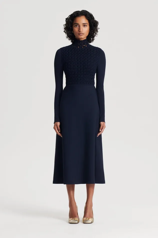 Women CREPE KNIT DAISY DRESS NAVY Dresses Scanlan Theodore