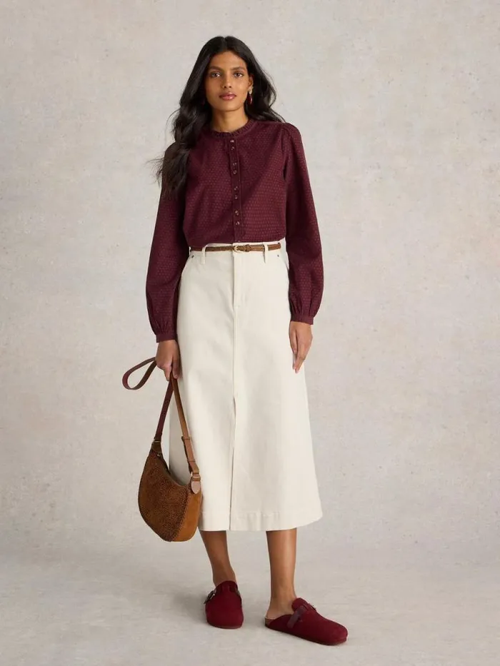 Women Daria Cord Spot Shirt Mid Plum White Stuff Shirts and Blouses