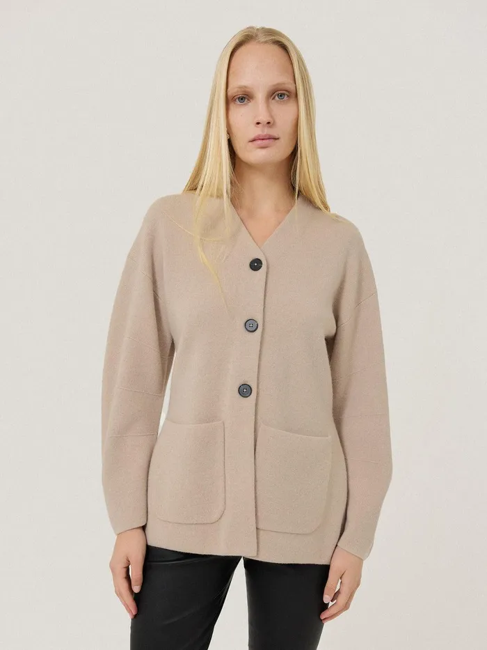 Women Darted Longline Knit Jacket Cream Jigsaw Knitwear and Cashmere
