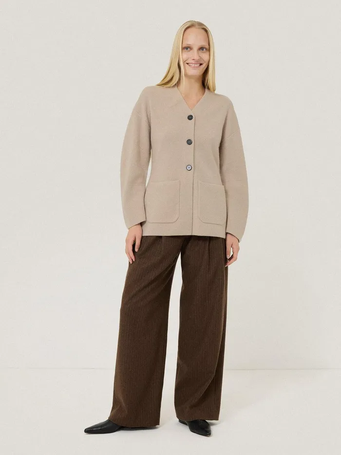 Women Darted Longline Knit Jacket Cream Jigsaw Knitwear and Cashmere