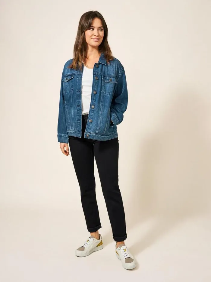 Women Dayton Denim Cotton Jacket Mid Denim White Stuff Coats and Jackets