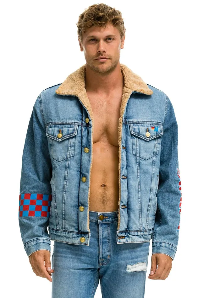 Women Denim Aviator Nation STOKED BOLT SMILEY RANCH SHERPA DENIM JACKET SUPER LIGHT Women Denim Aviator Nation STOKED BOLT SMILEY RANCH SHERPA DENIM JACKET SUPER LIGHT