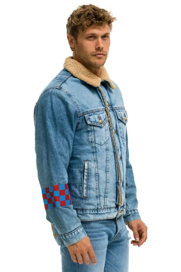Women Denim Aviator Nation STOKED BOLT SMILEY RANCH SHERPA DENIM JACKET SUPER LIGHT Women Denim Aviator Nation STOKED BOLT SMILEY RANCH SHERPA DENIM JACKET SUPER LIGHT