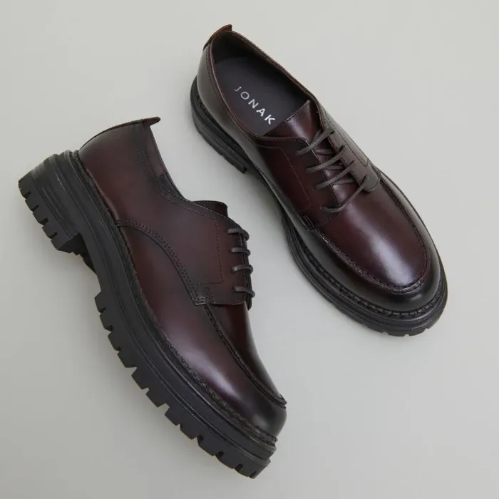 Women Derbies With Notched Soles Red Brown JONAK Derbies Oxfords