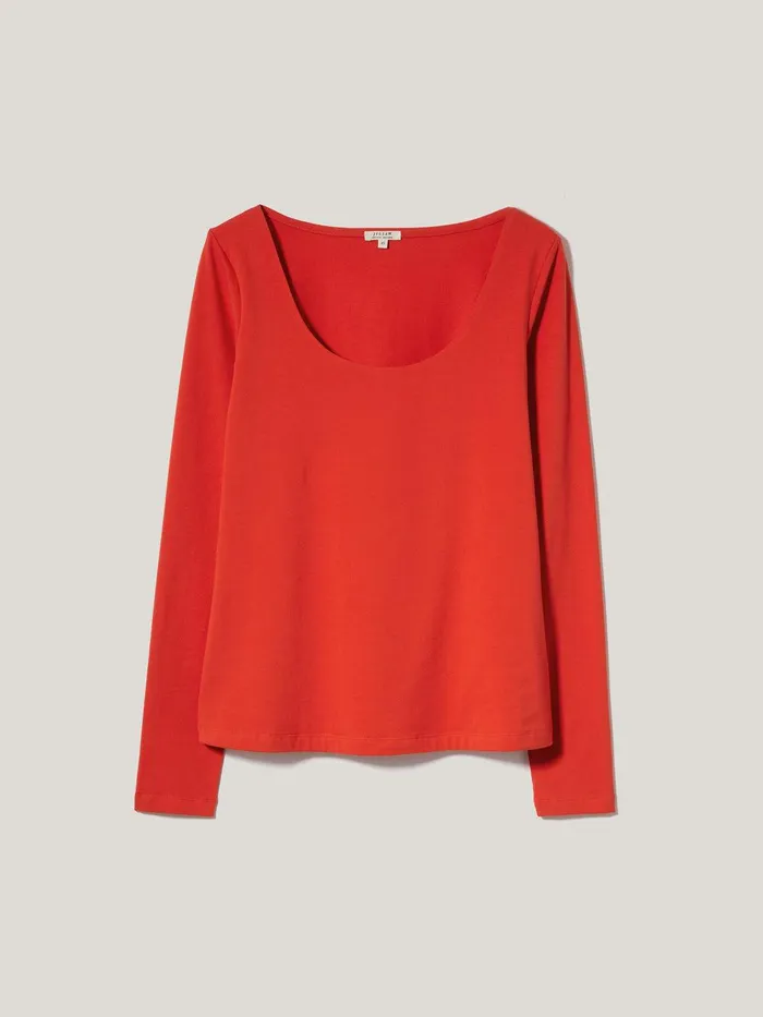 Women Double Front Ballet Neck Top Spice Orange Jigsaw Shirts and Tops