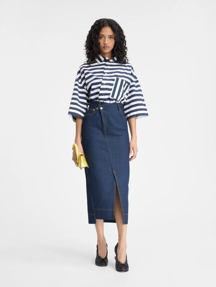 Women Dresses and Skirts JACQUEMUS The DeNmes Denim Skirt Navy Tabac