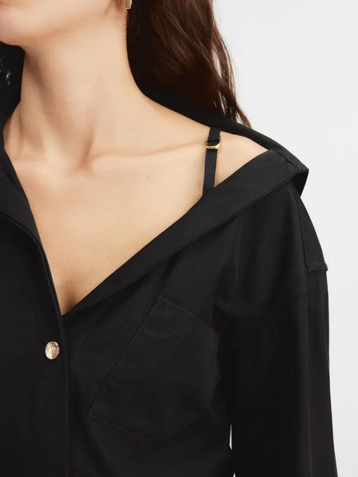 Women Dresses and Skirts JACQUEMUS The Mini Shirt Dress Black Women Dresses and Skirts JACQUEMUS The Mini Shirt Dress Black