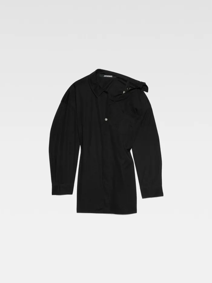 Women Dresses and Skirts JACQUEMUS The Mini Shirt Dress Black Women Dresses and Skirts JACQUEMUS The Mini Shirt Dress Black