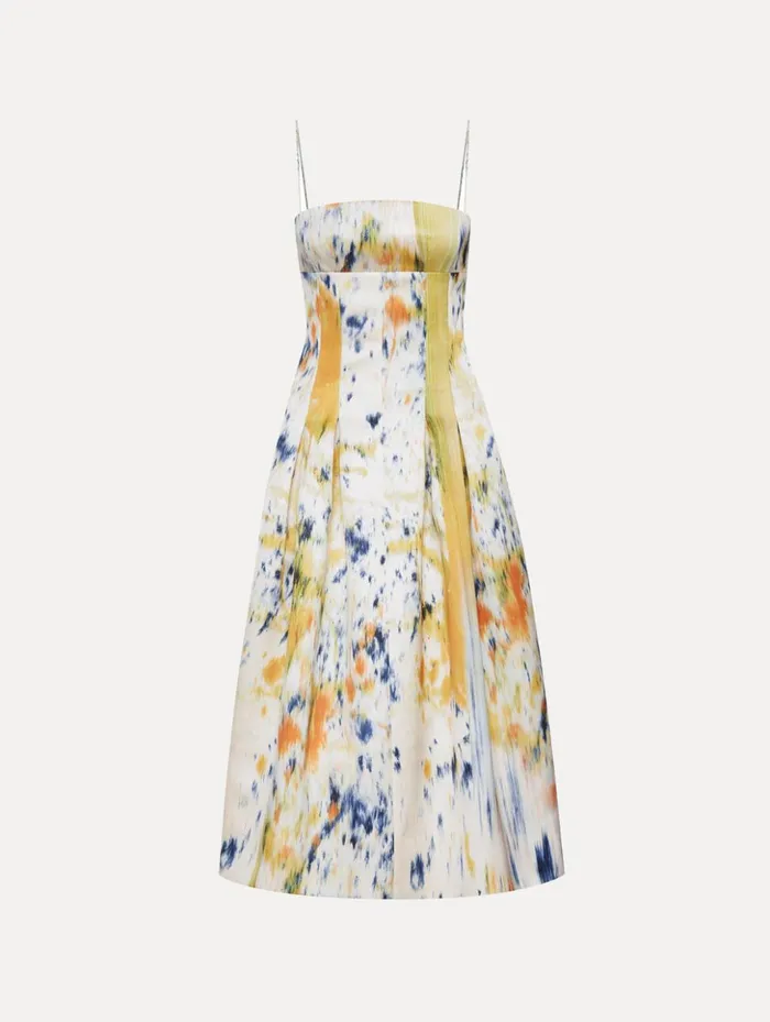 Women Dresses Oscar De La Renta Abstract Brushstroke Satin Dress Calendula Multi