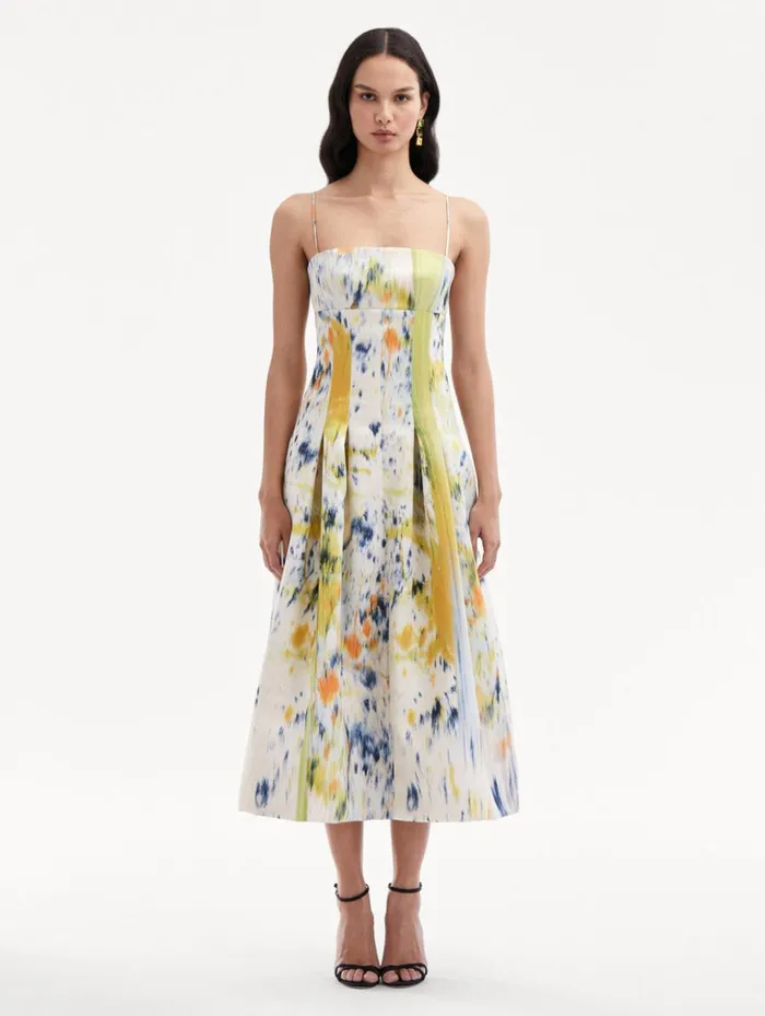 Women Dresses Oscar De La Renta Abstract Brushstroke Satin Dress Calendula Multi Women Dresses Oscar De La Renta Abstract Brushstroke Satin Dress Calendula Multi