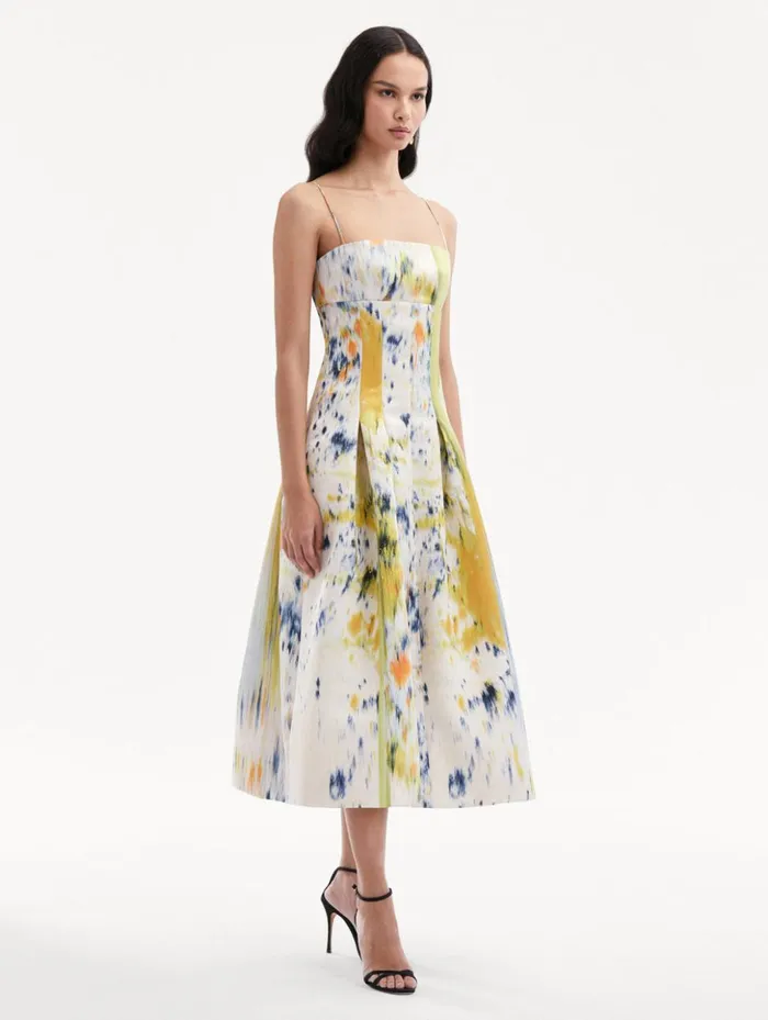 Women Dresses Oscar De La Renta Abstract Brushstroke Satin Dress Calendula Multi Women Dresses Oscar De La Renta Abstract Brushstroke Satin Dress Calendula Multi
