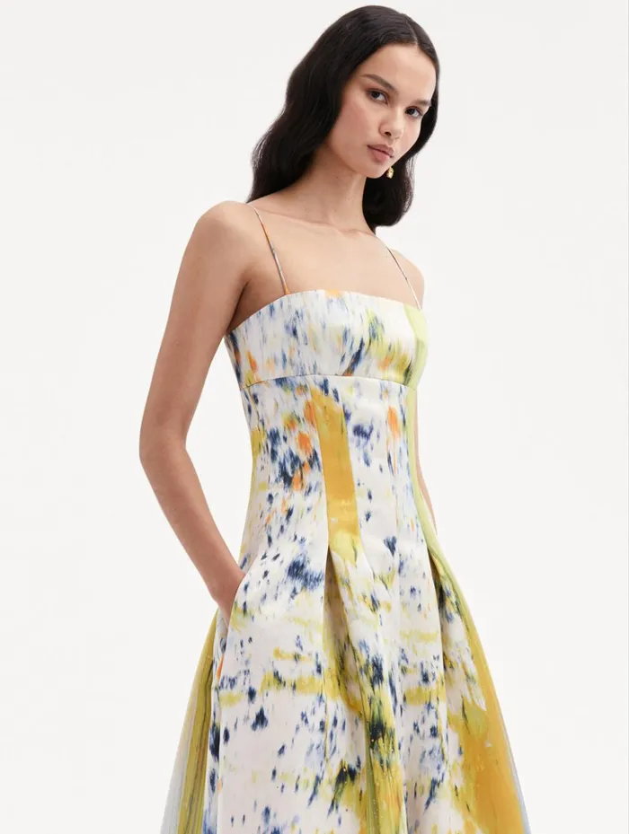 Women Dresses Oscar De La Renta Abstract Brushstroke Satin Dress Calendula Multi Women Dresses Oscar De La Renta Abstract Brushstroke Satin Dress Calendula Multi