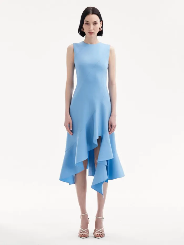 Women Dresses Oscar De La Renta Asymmetrical Hem Wool Dress Pastel Blue