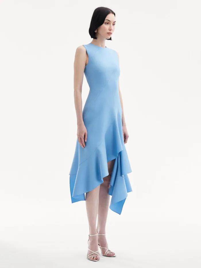 Women Dresses Oscar De La Renta Asymmetrical Hem Wool Dress Pastel Blue