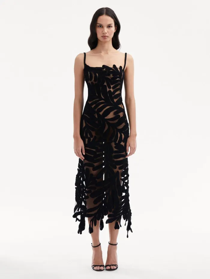 Women Dresses Oscar De La Renta Crocheted Fern Midi Dress Black