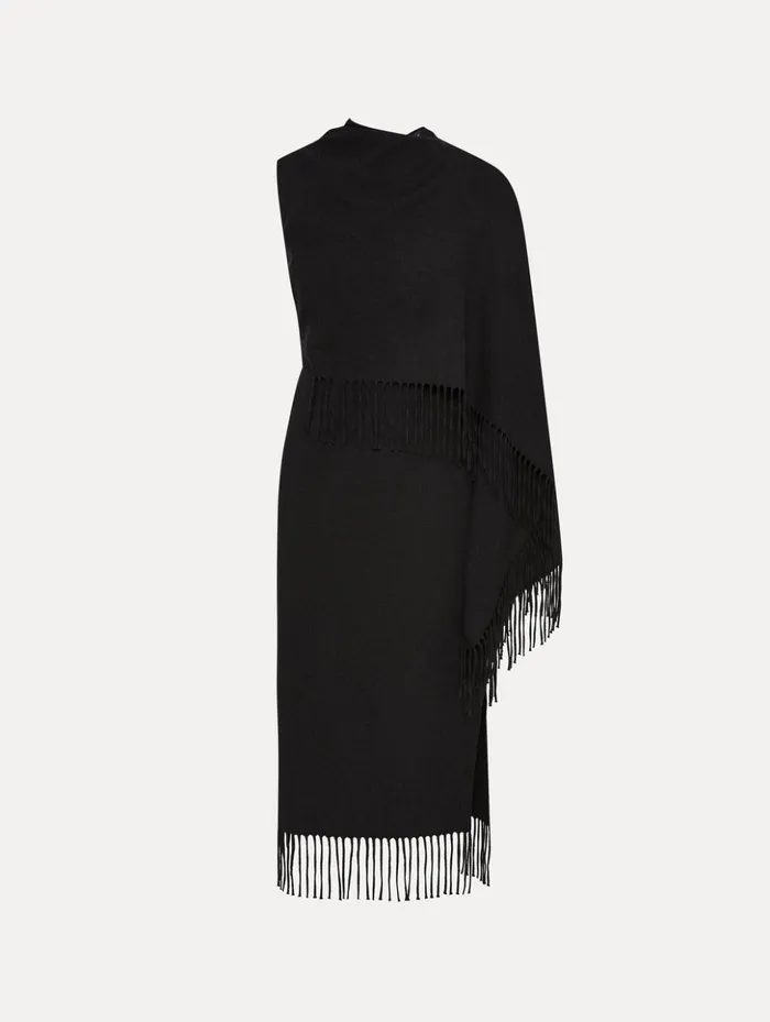 Women Dresses Oscar De La Renta Fringed Cape Midi Dress Anthracite