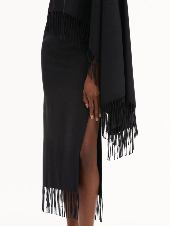 Women Dresses Oscar De La Renta Fringed Cape Midi Dress Anthracite Women Dresses Oscar De La Renta Fringed Cape Midi Dress Anthracite