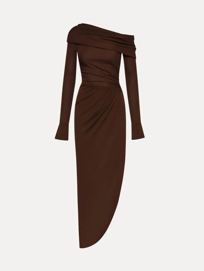 Women Dresses Oscar De La Renta Off Shoulder Jersey Cocktail Dress Chocolate