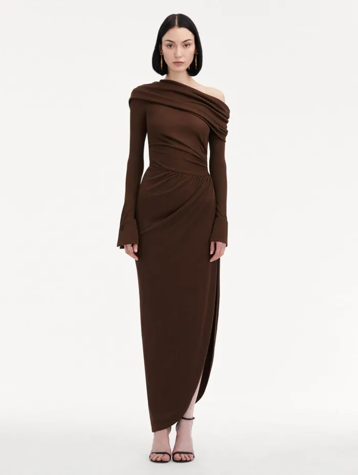 Women Dresses Oscar De La Renta Off Shoulder Jersey Cocktail Dress Chocolate Women Dresses Oscar De La Renta Off Shoulder Jersey Cocktail Dress Chocolate