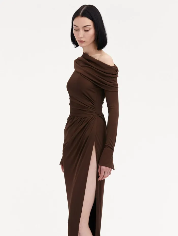 Women Dresses Oscar De La Renta Off Shoulder Jersey Cocktail Dress Chocolate Women Dresses Oscar De La Renta Off Shoulder Jersey Cocktail Dress Chocolate