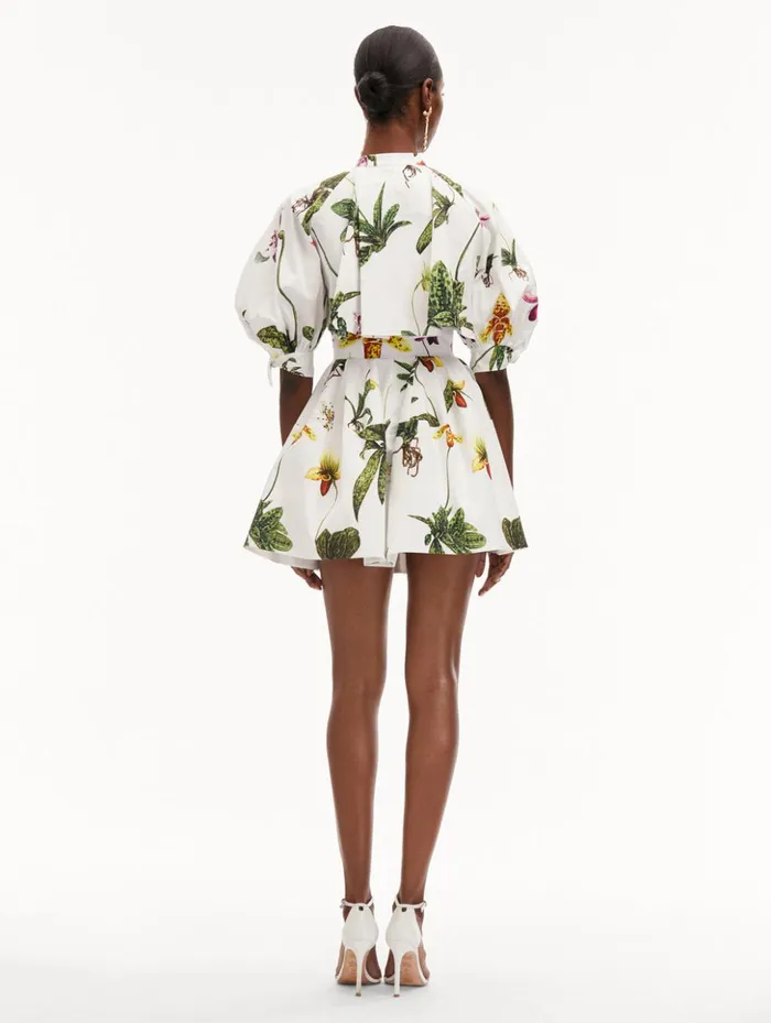 Women Dresses Oscar De La Renta Orchid Cotton Poplin Puff Sleeve Dress White Multi