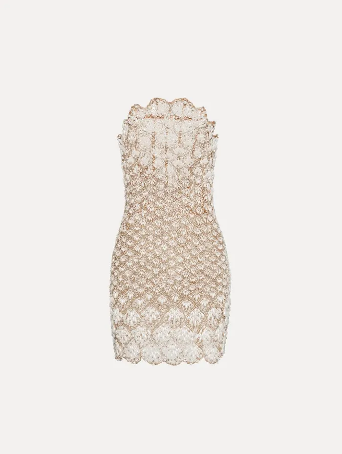 Women Dresses Oscar De La Renta Pearl Embroidered Scallop Dress Pearl