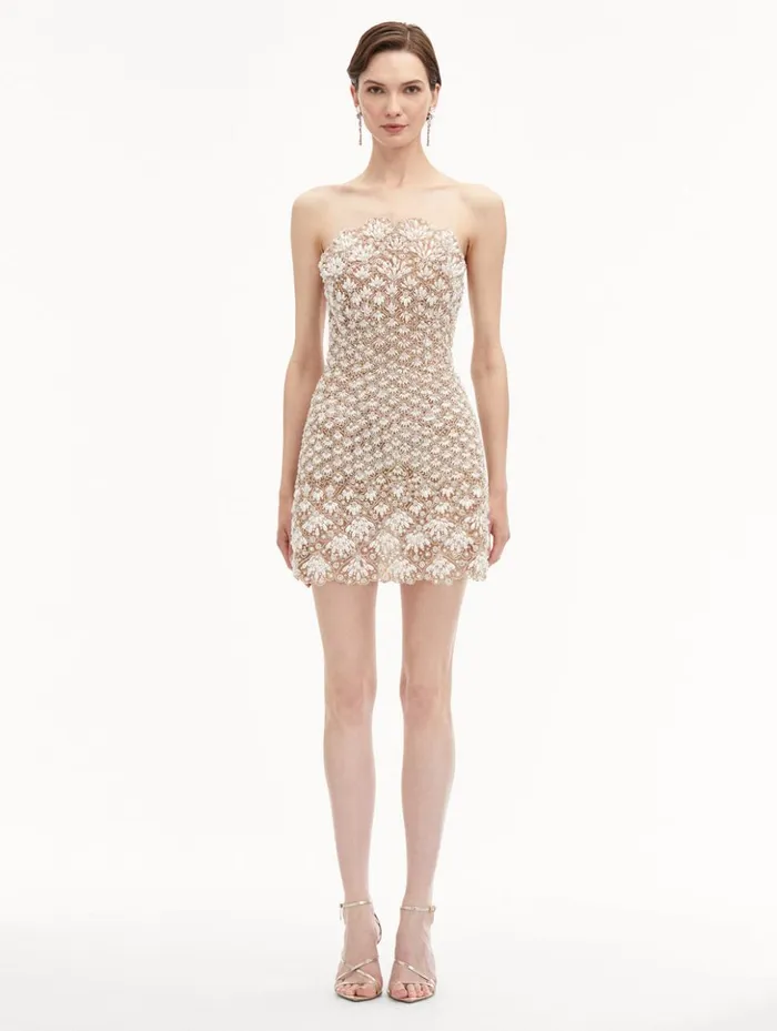 Women Dresses Oscar De La Renta Pearl Embroidered Scallop Dress Pearl