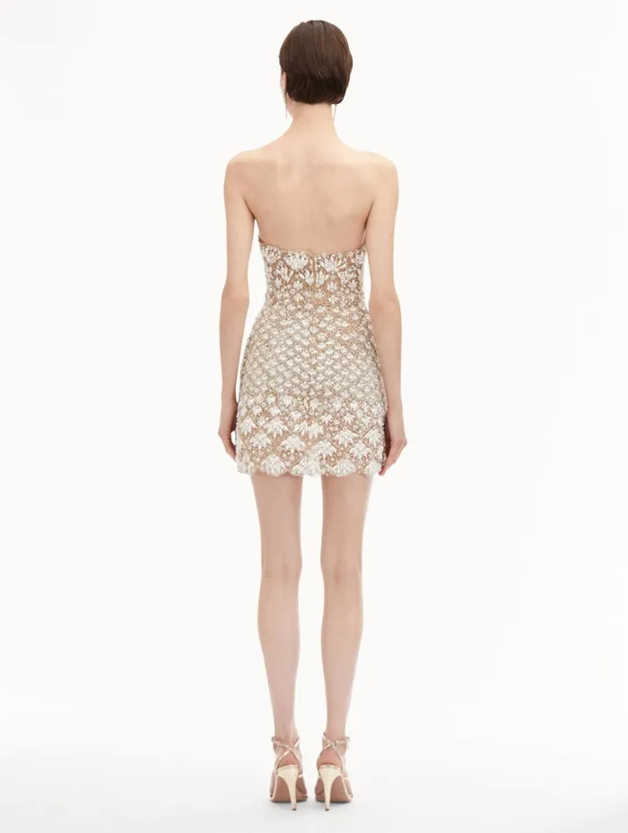 Women Dresses Oscar De La Renta Pearl Embroidered Scallop Dress Pearl