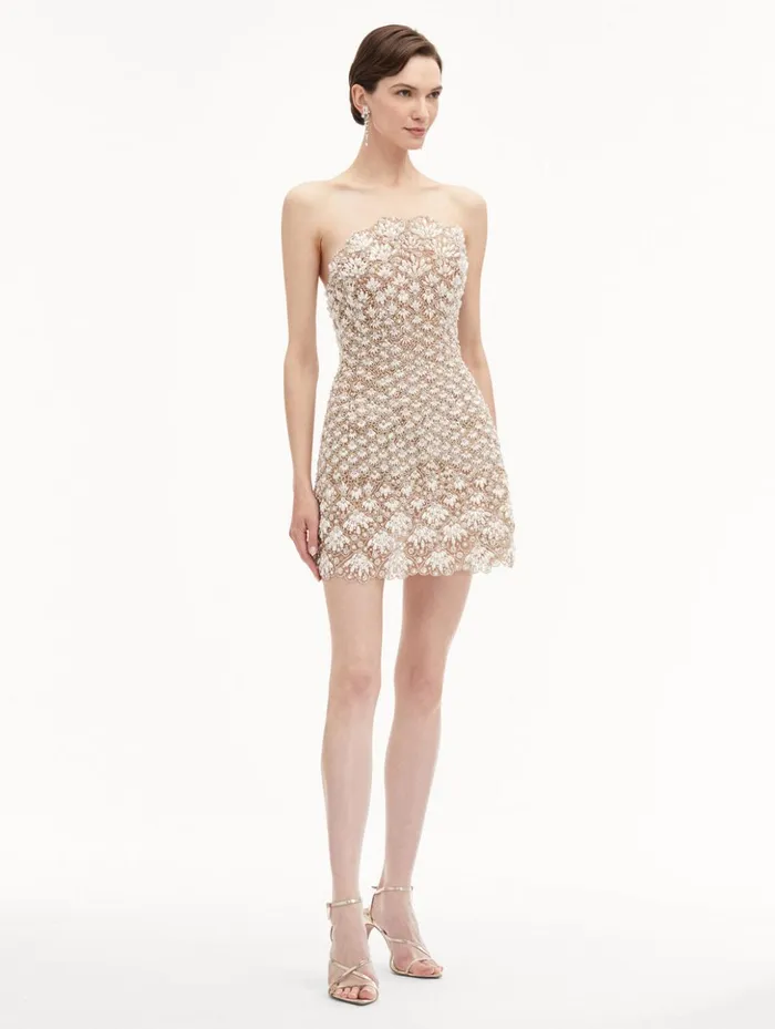 Women Dresses Oscar De La Renta Pearl Embroidered Scallop Dress Pearl