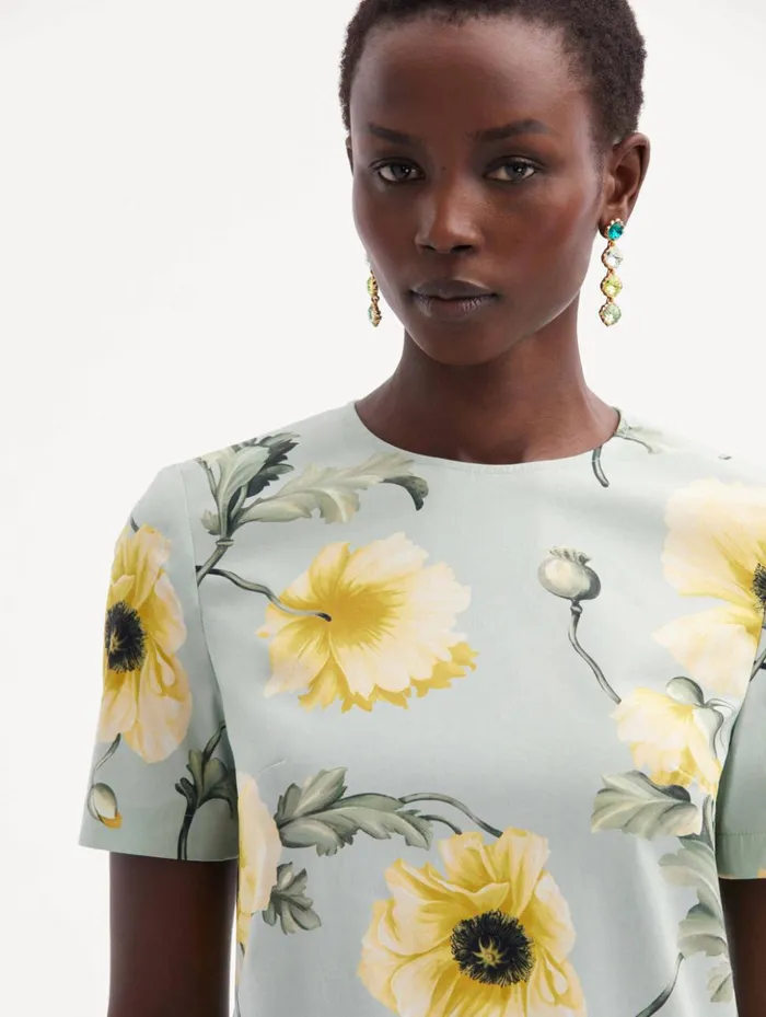 Women Dresses Oscar De La Renta Poppy Cotton Poplin Shift Dress Sage Yellow Women Dresses Oscar De La Renta Poppy Cotton Poplin Shift Dress Sage Yellow