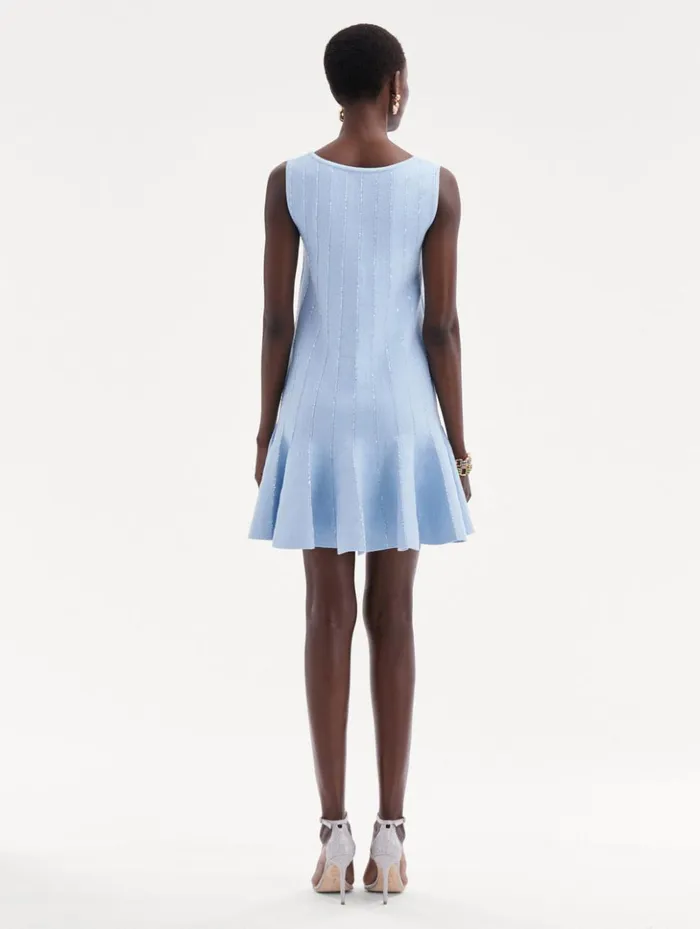 Women Dresses Oscar De La Renta Sequin Embroidered Knit Mini Dress Light Blue