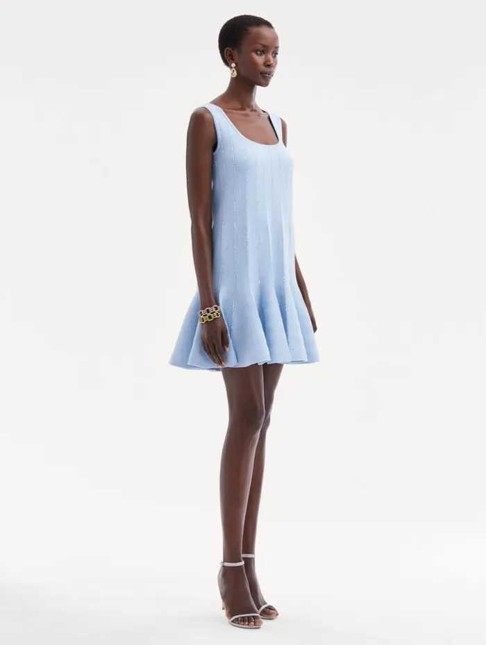Women Dresses Oscar De La Renta Sequin Embroidered Knit Mini Dress Light Blue