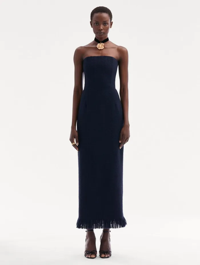Women Dresses Oscar De La Renta Tweed Tea Length Cocktail Dress Navy Women Dresses Oscar De La Renta Tweed Tea Length Cocktail Dress Navy