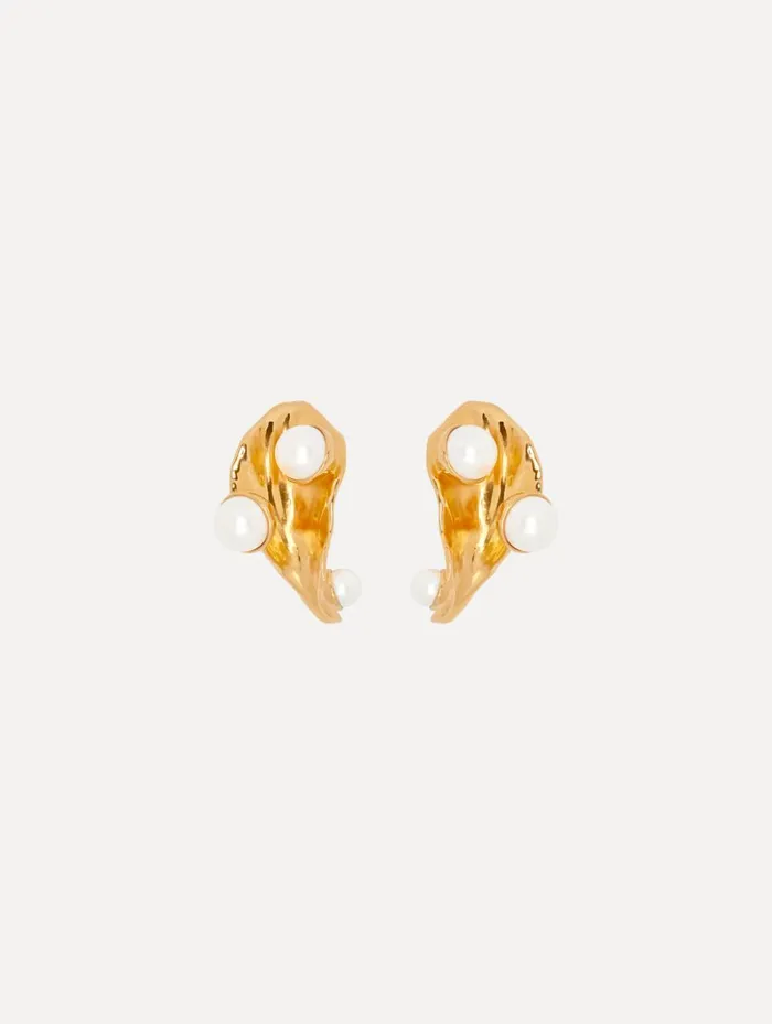 Women Earrings Oscar De La Renta Abstract Leaf Pearl ClipOn Earrings Gold